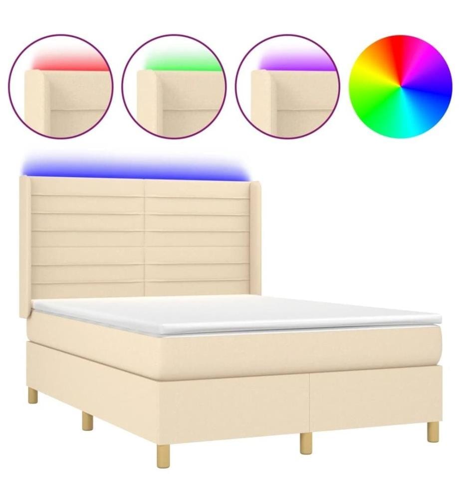 Boxspringbett mit Matratze & LED Creme 140x190 cm Stoff