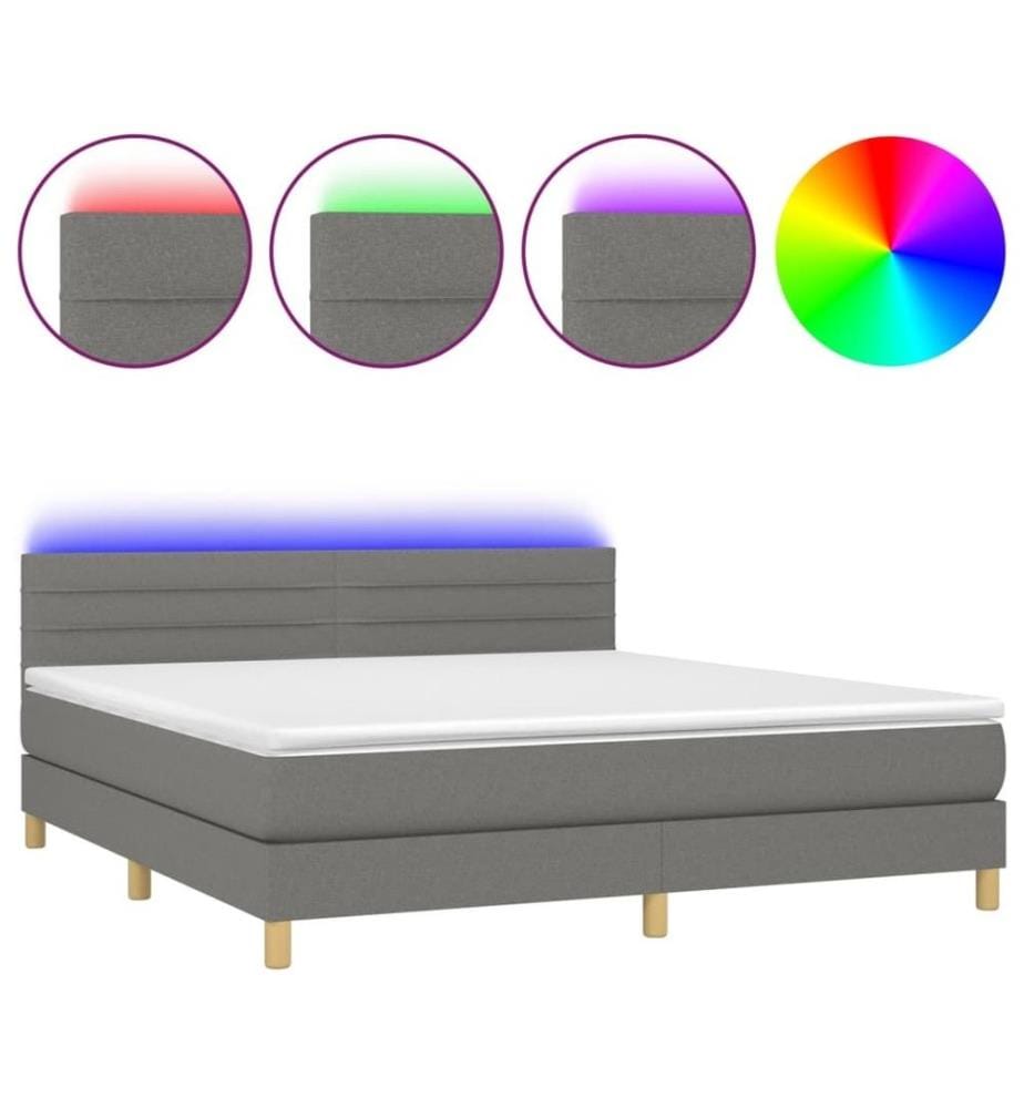 Boxspringbett mit Matratze & LED Dunkelgrau 160x200 cm Stoff