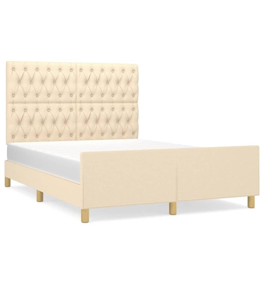 Bettgestell mit Kopfteil Creme 140x190 cm Stoff