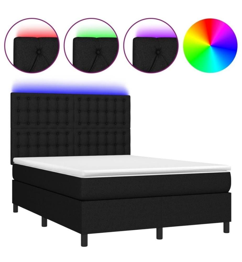 Boxspringbett mit Matratze & LED Schwarz 140x200 cm Stoff