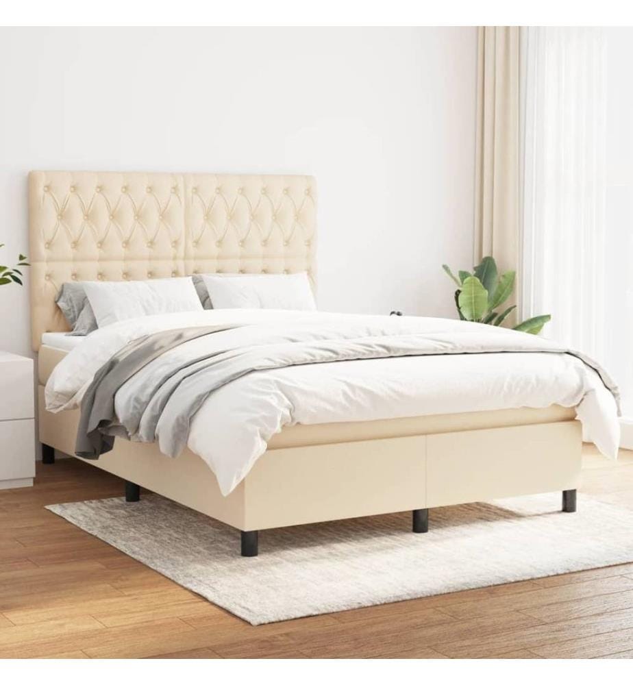 Boxspringbett mit Matratze Creme 140x190 cm Stoff