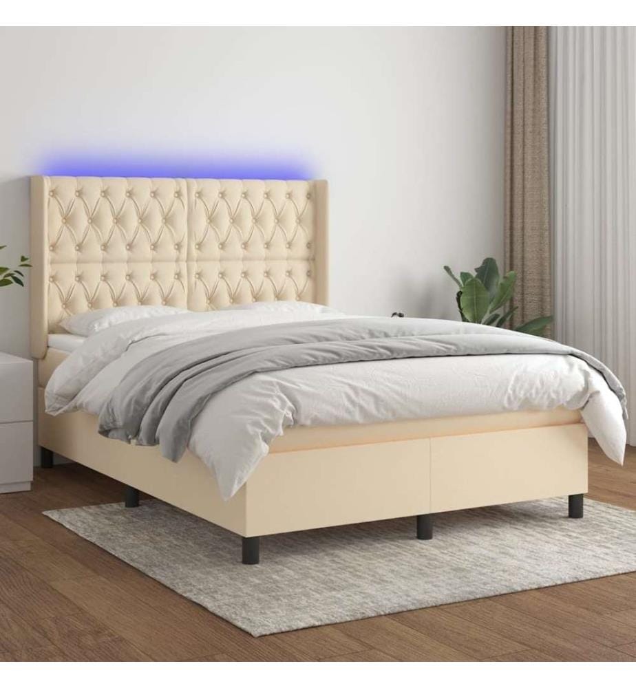 Boxspringbett mit Matratze & LED Creme 140x190 cm Stoff