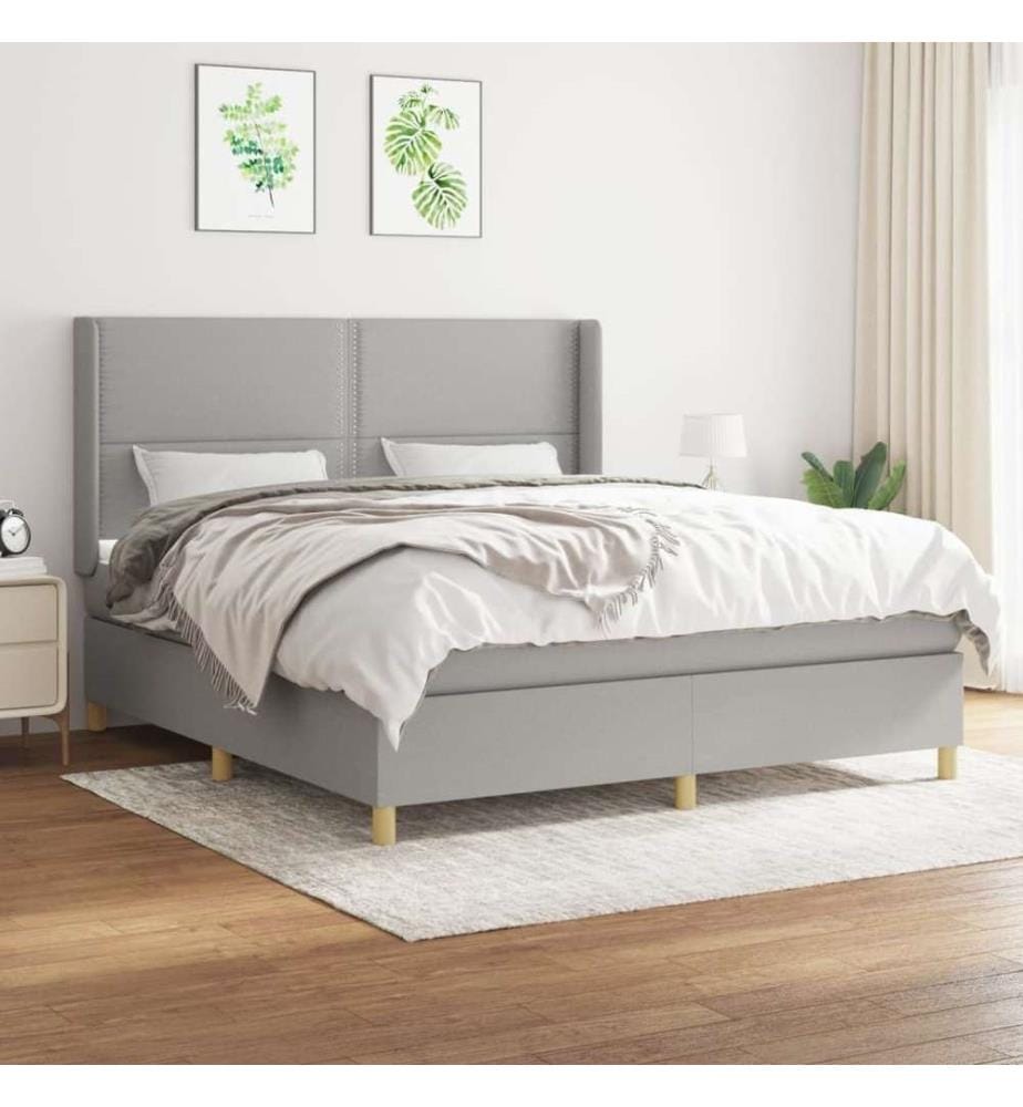 Boxspringbett mit Matratze Hellgrau 180x200 cm Stoff