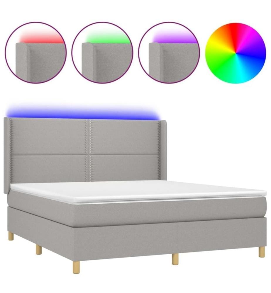Boxspringbett mit Matratze & LED Hellgrau 180x200 cm Stoff