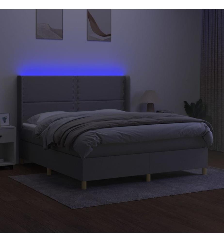 Boxspringbett mit Matratze & LED Hellgrau 180x200 cm Stoff