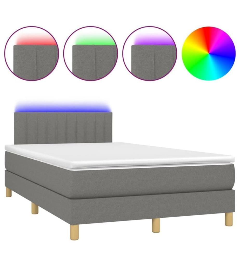 Boxspringbett mit Matratze & LED Dunkelgrau 120x190 cm Stoff