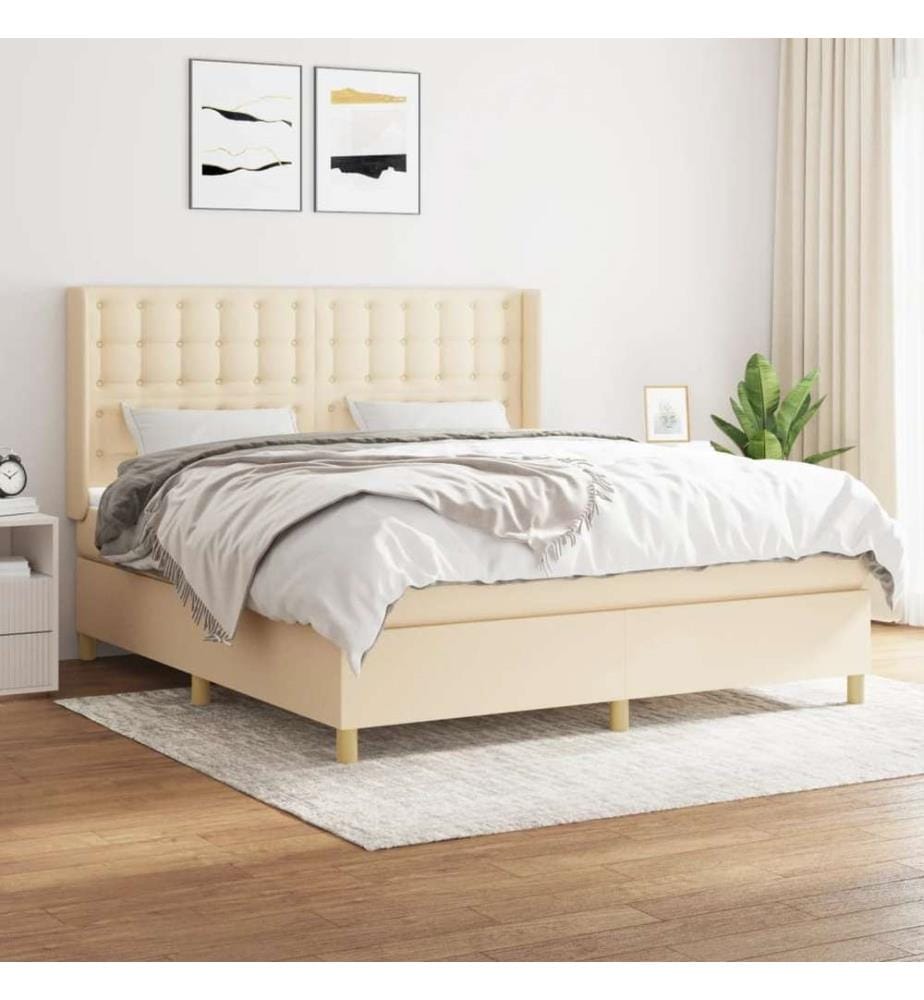 Boxspringbett mit Matratze Creme 180x200 cm Stoff
