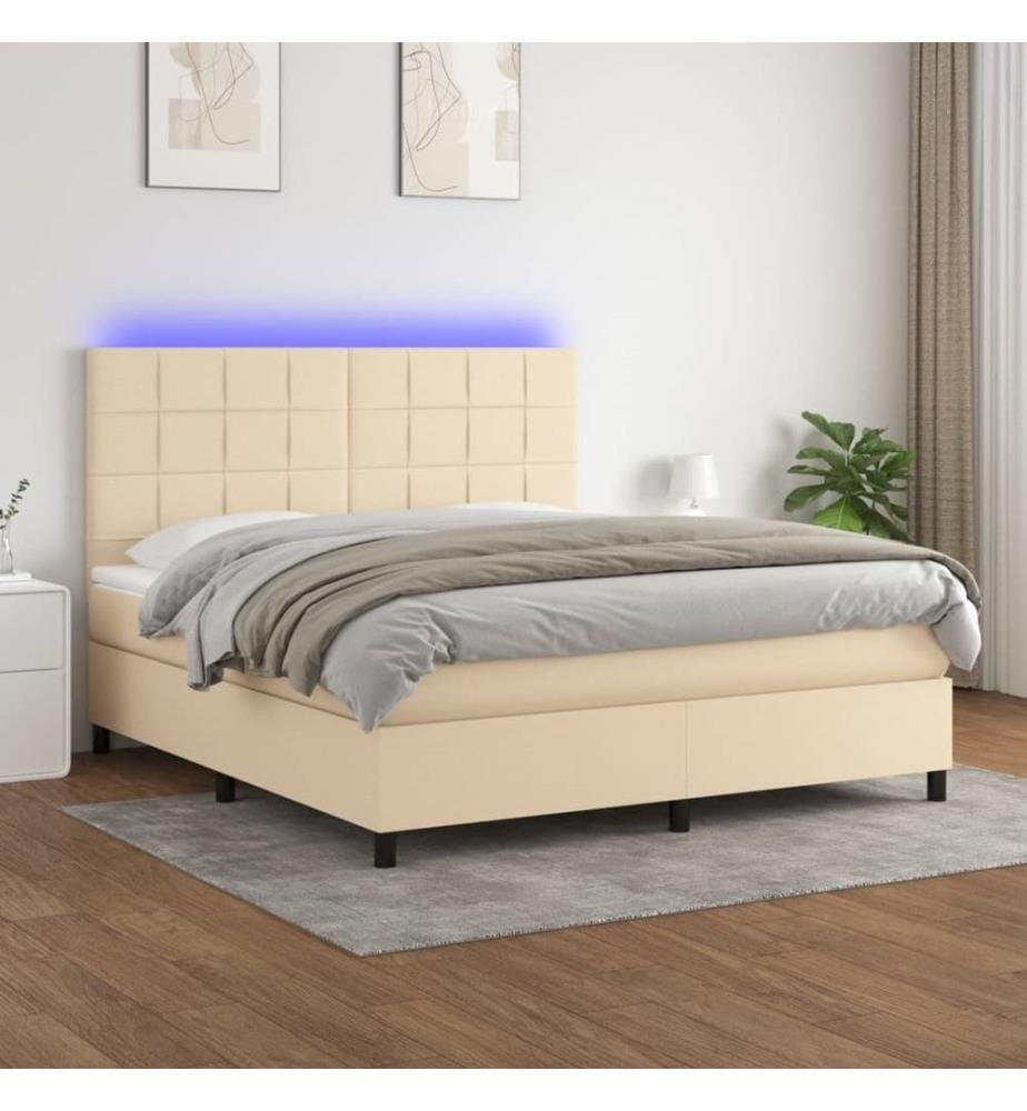 Boxspringbett mit Matratze & LED Creme 180x200 cm Stoff