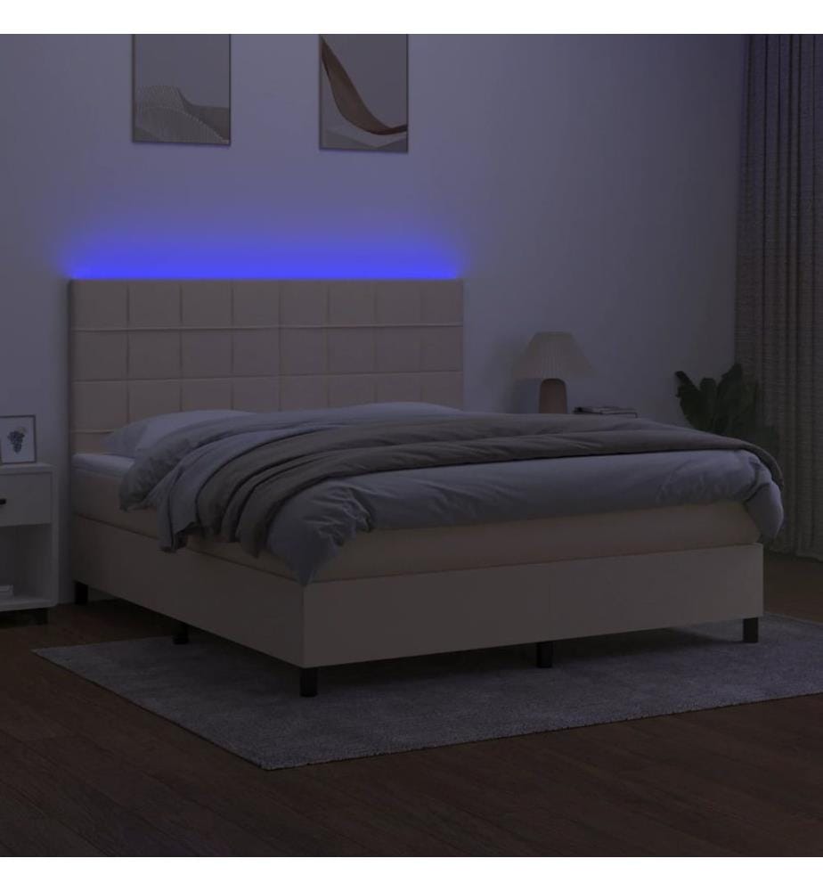 Boxspringbett mit Matratze & LED Creme 180x200 cm Stoff