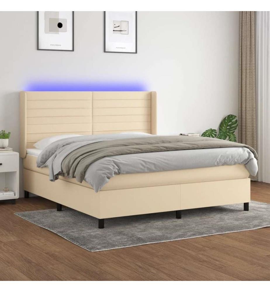 Boxspringbett mit Matratze & LED Creme 180x200 cm Stoff