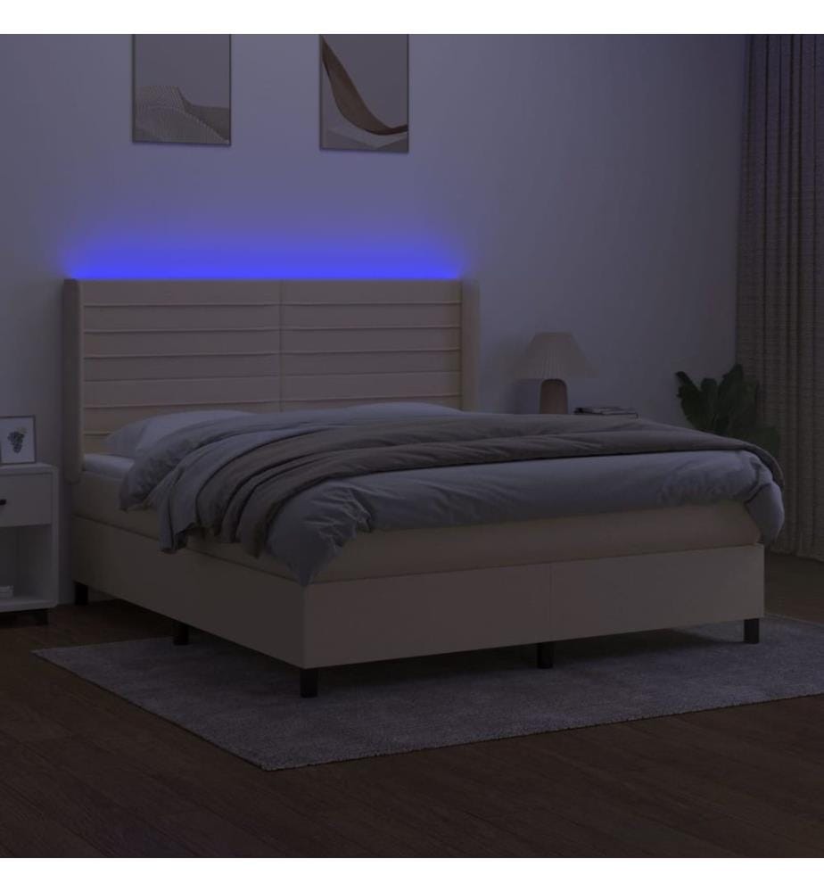 Boxspringbett mit Matratze & LED Creme 180x200 cm Stoff