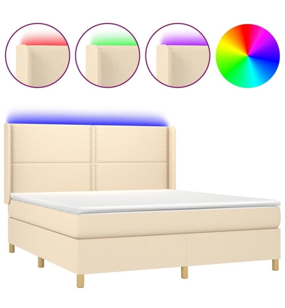 Boxspringbett mit Matratze & LED Creme 180x200 cm Stoff