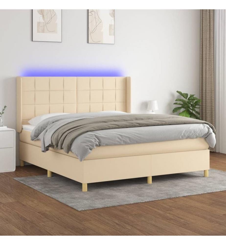 Boxspringbett mit Matratze & LED Creme 180x200 cm Stoff