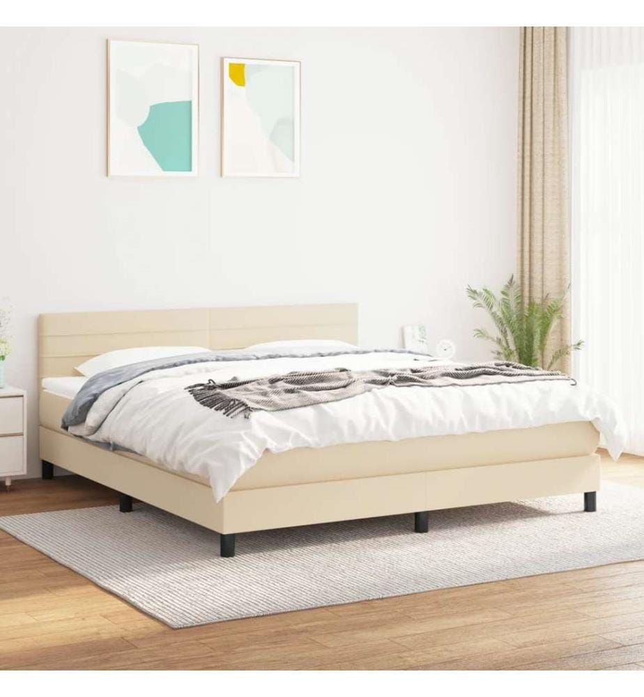 Boxspringbett mit Matratze Creme 180x200 cm Stoff