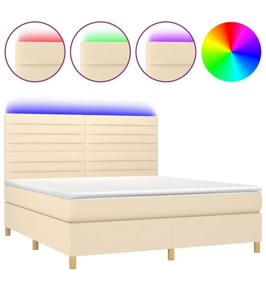 Boxspringbett mit Matratze & LED Creme 180x200 cm Stoff