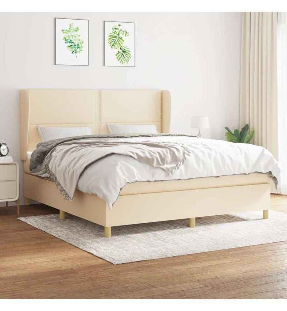 Boxspringbett mit Matratze Creme 180x200 cm Stoff