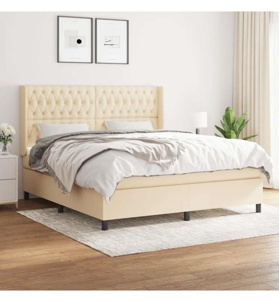 Boxspringbett mit Matratze Creme 180x200 cm Stoff