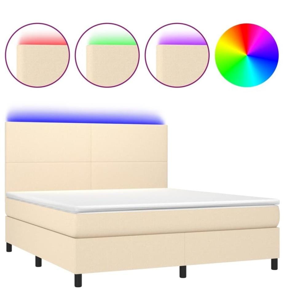 Boxspringbett mit Matratze & LED Creme 180x200 cm Stoff