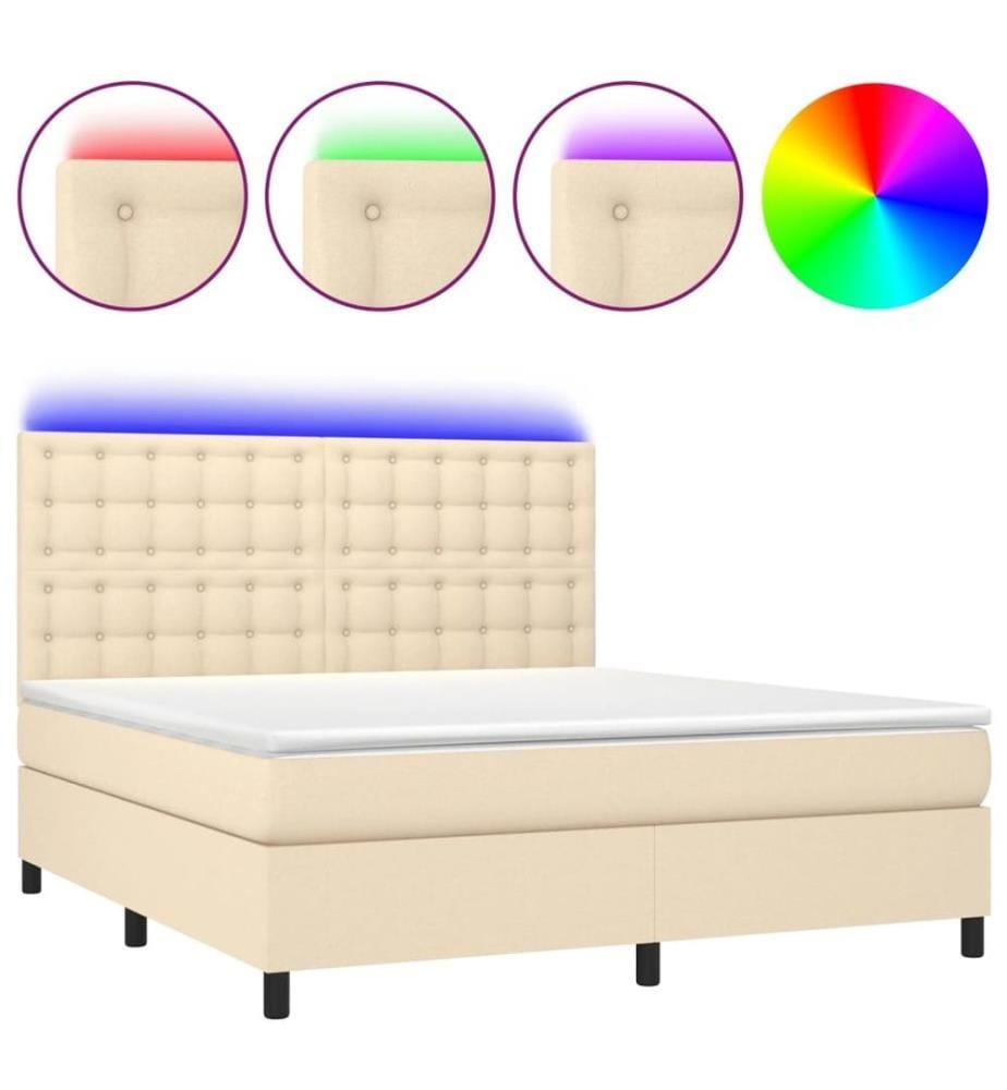 Boxspringbett mit Matratze & LED Creme 180x200 cm Stoff