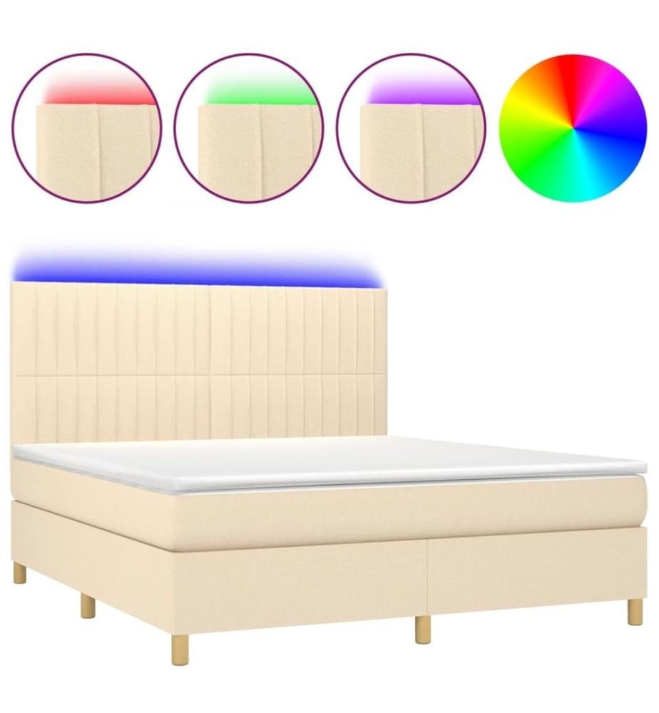 Boxspringbett mit Matratze & LED Creme 180x200 cm Stoff