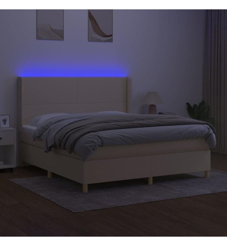 Boxspringbett mit Matratze & LED Creme 180x200 cm Stoff