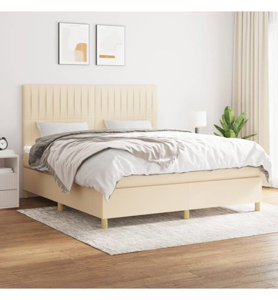 Boxspringbett mit Matratze Creme 180x200 cm Stoff