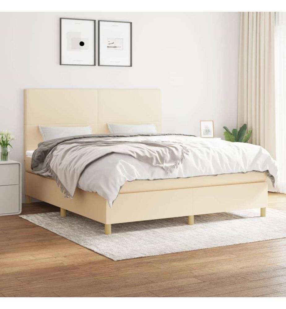 Boxspringbett mit Matratze Creme 180x200 cm Stoff