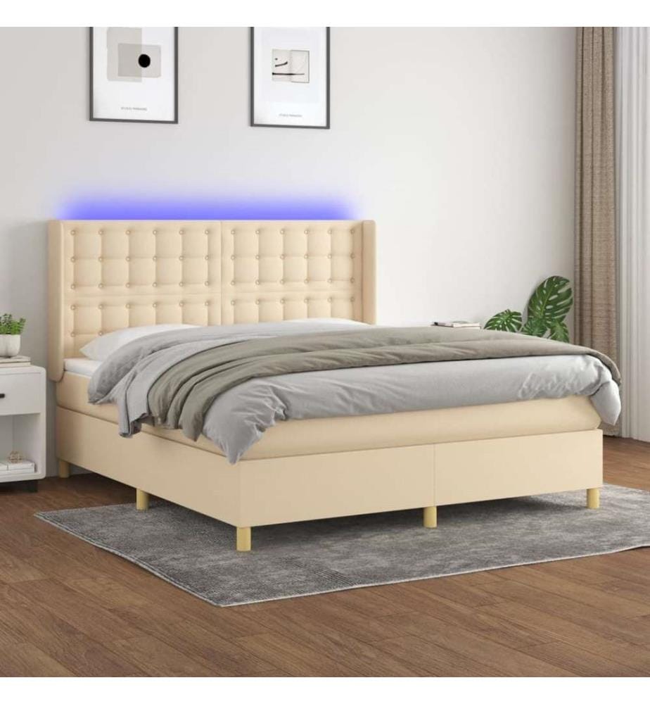 Boxspringbett mit Matratze & LED Creme 180x200 cm Stoff