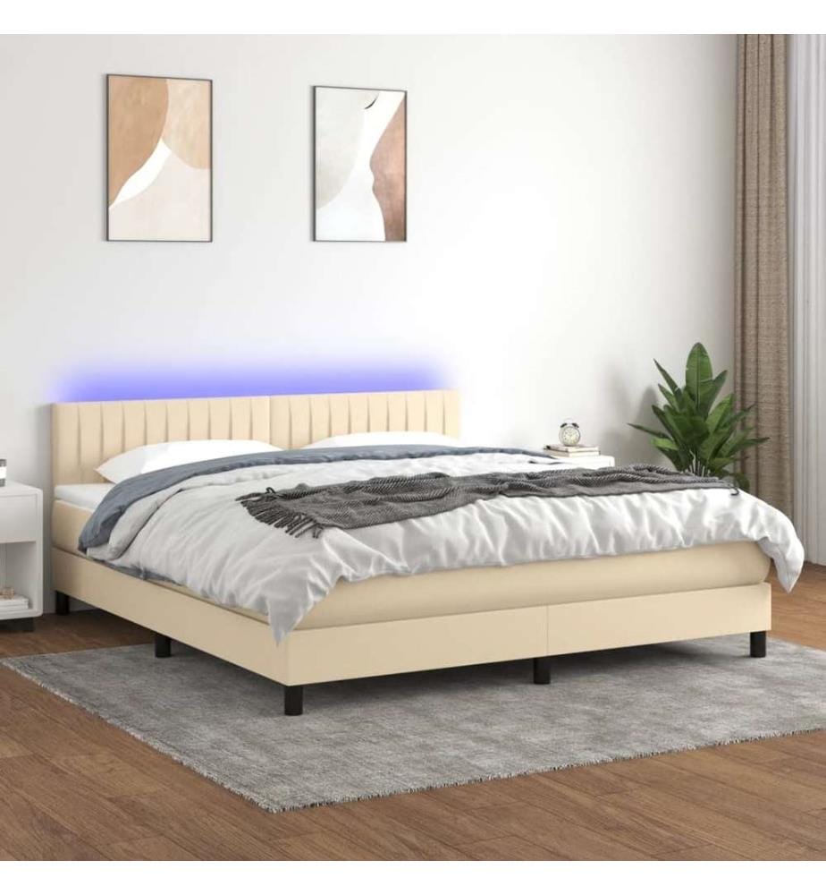Boxspringbett mit Matratze & LED Creme 180x200 cm Stoff