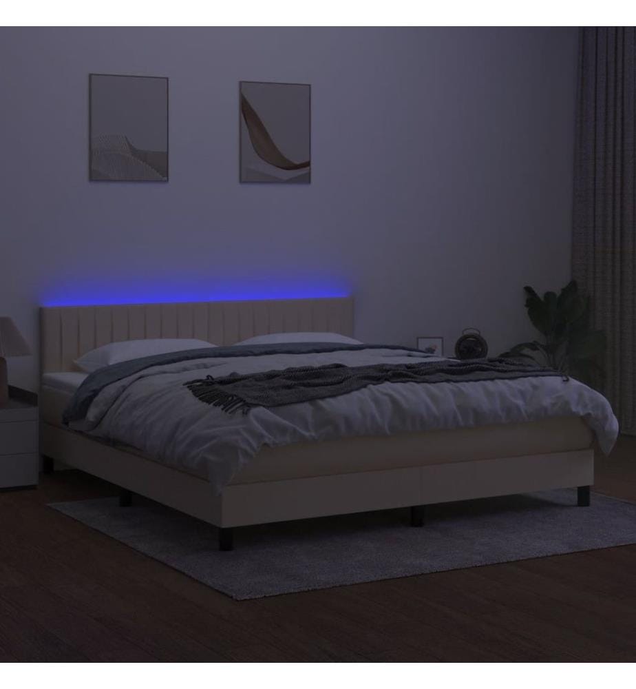 Boxspringbett mit Matratze & LED Creme 180x200 cm Stoff
