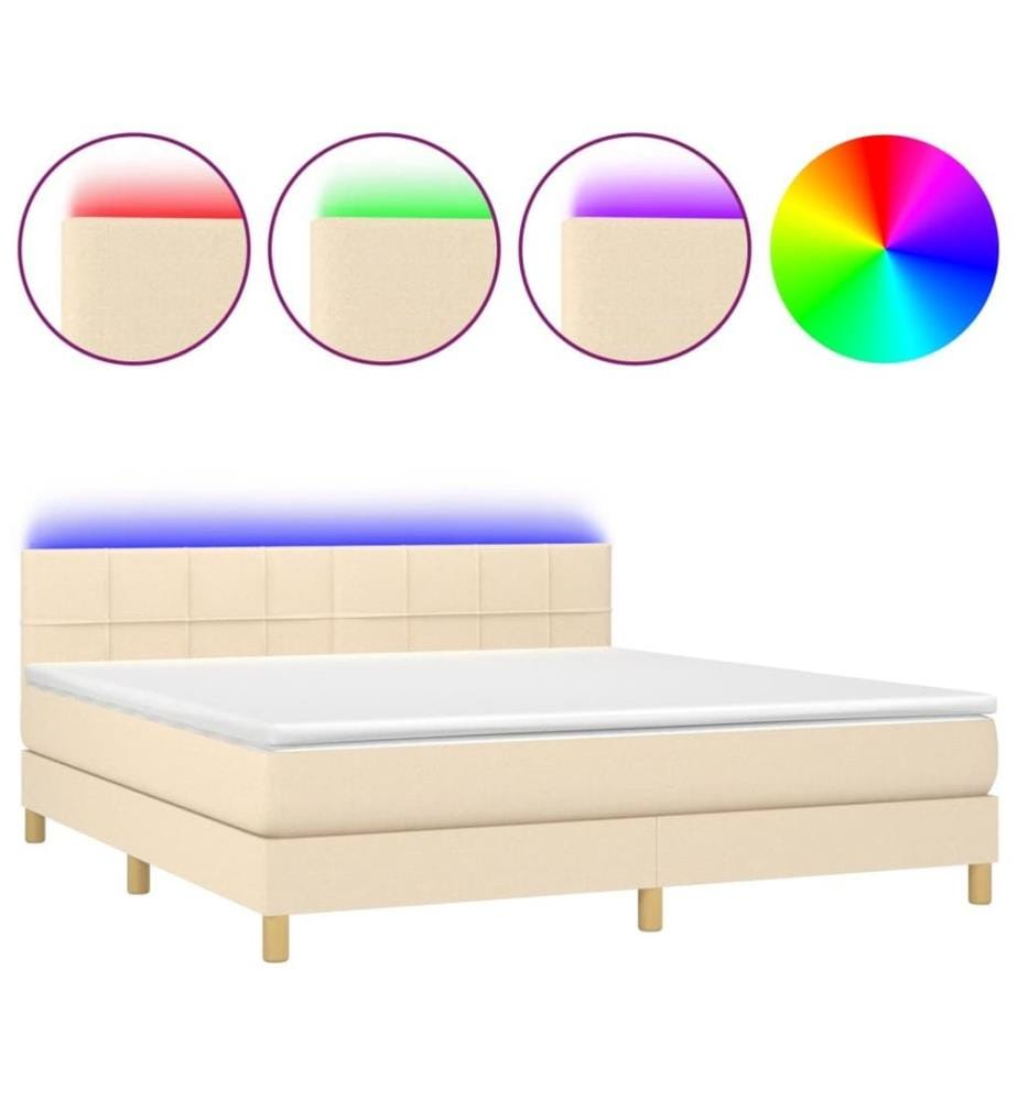 Boxspringbett mit Matratze & LED Creme 180x200 cm Stoff
