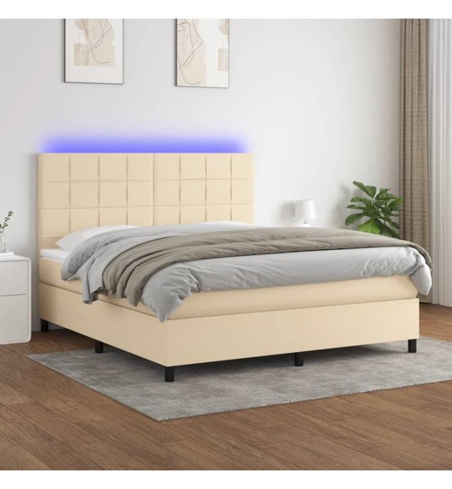 Boxspringbett mit Matratze & LED Creme 160x200 cm Stoff