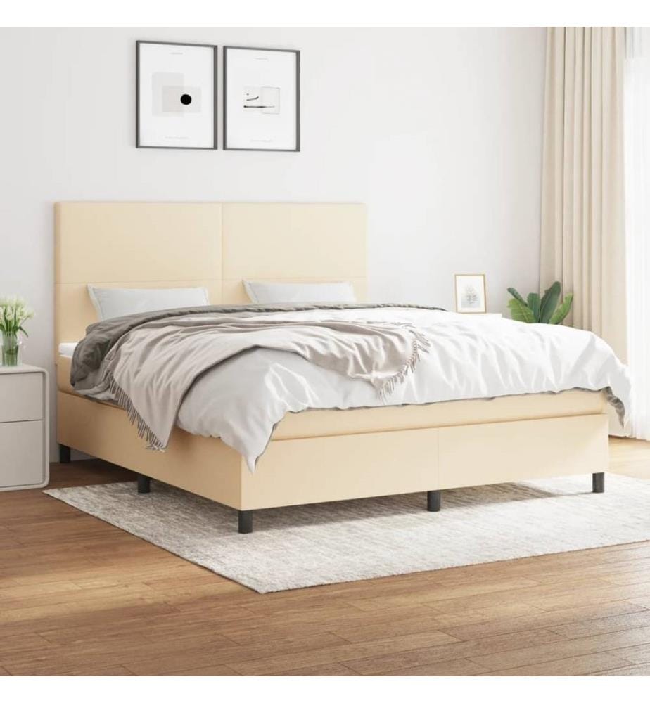 Boxspringbett mit Matratze Creme 180x200 cm Stoff