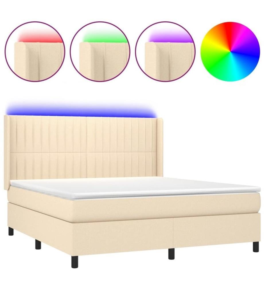 Boxspringbett mit Matratze & LED Creme 160x200 cm Stoff