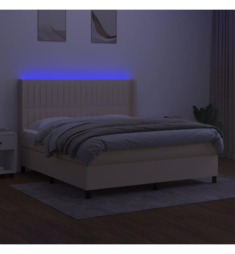 Boxspringbett mit Matratze & LED Creme 160x200 cm Stoff