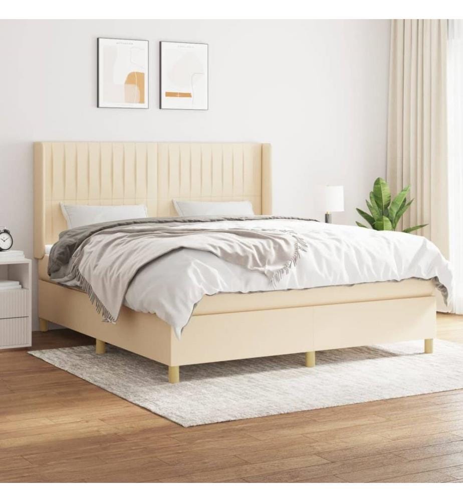 Boxspringbett mit Matratze Creme 180x200 cm Stoff