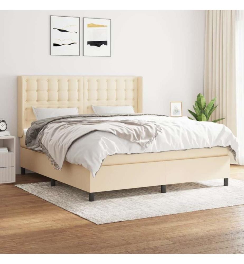 Boxspringbett mit Matratze Creme 180x200 cm Stoff