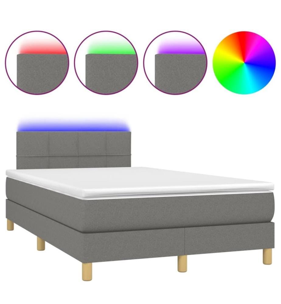 Boxspringbett mit Matratze & LED Dunkelgrau 120x190 cm Stoff