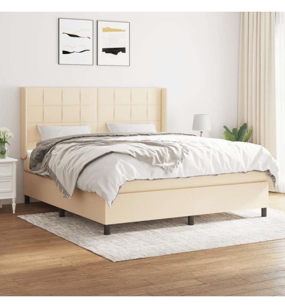 Boxspringbett mit Matratze Creme 180x200 cm Stoff