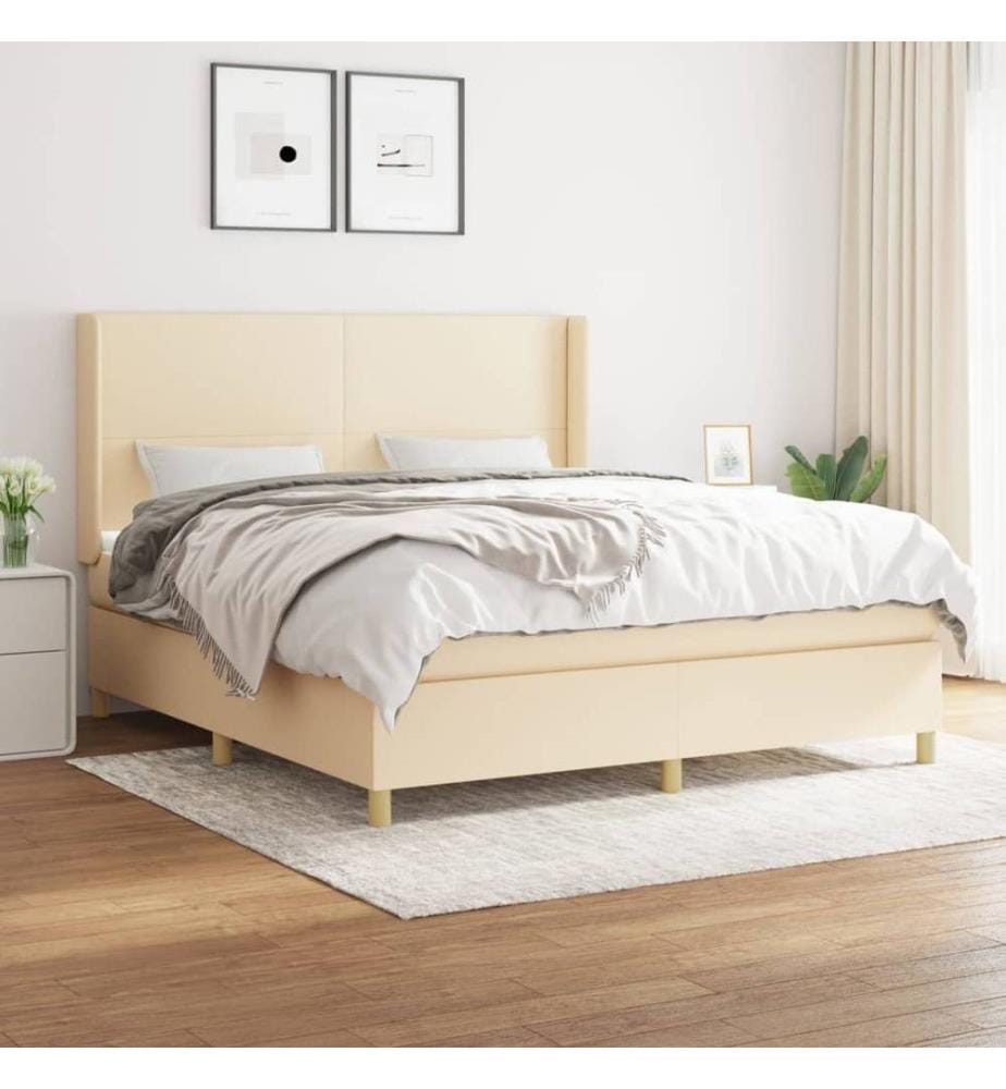 Boxspringbett mit Matratze Creme 180x200 cm Stoff