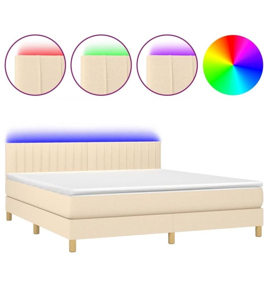 Boxspringbett mit Matratze & LED Creme 180x200 cm Stoff