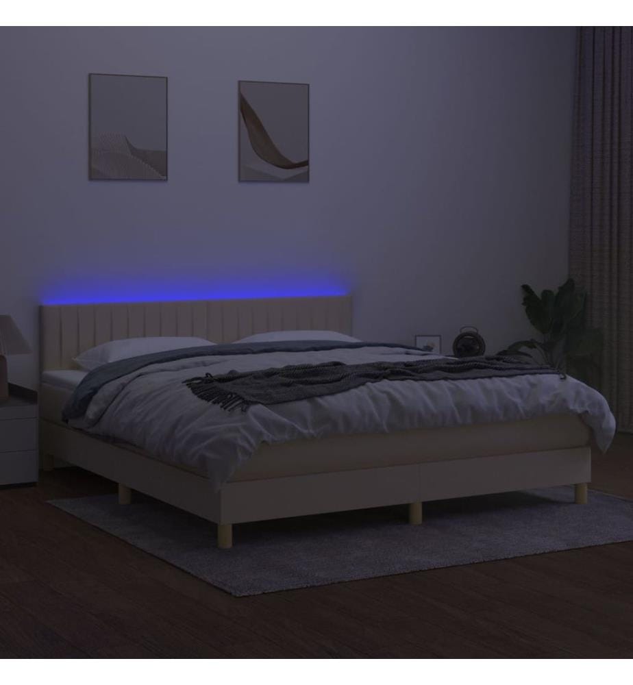 Boxspringbett mit Matratze & LED Creme 180x200 cm Stoff