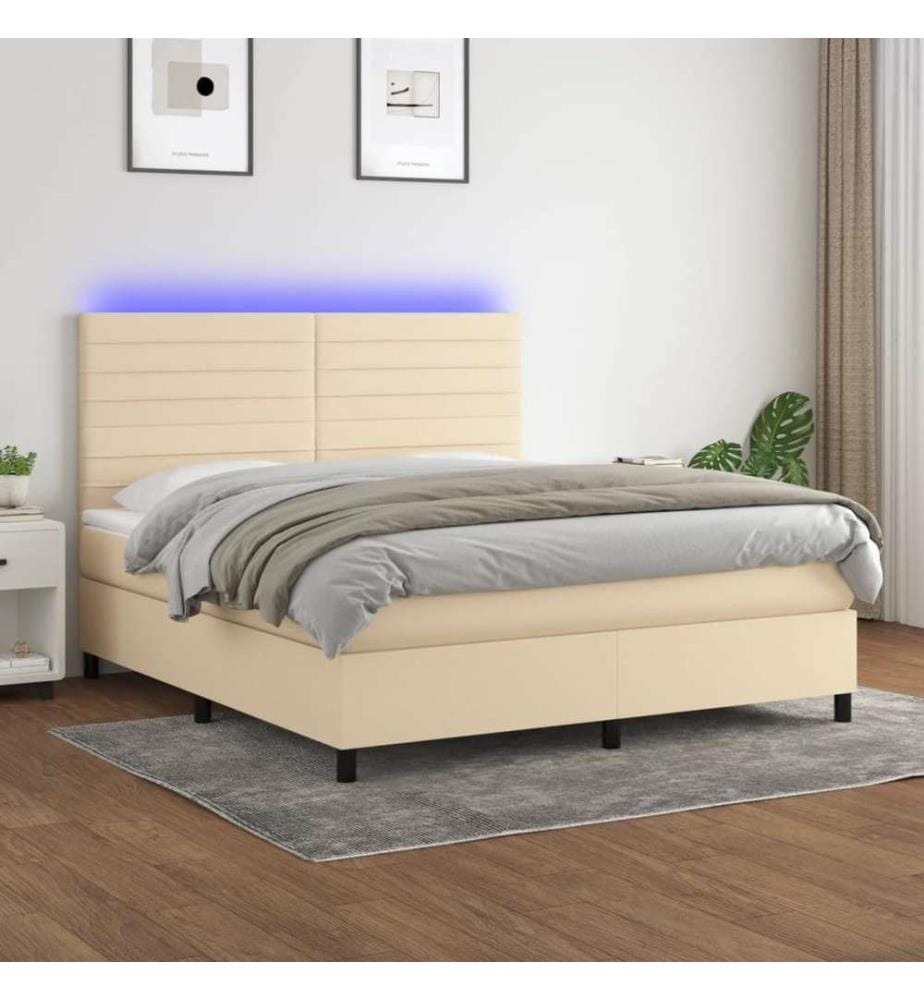 Boxspringbett mit Matratze & LED Creme 180x200 cm Stoff