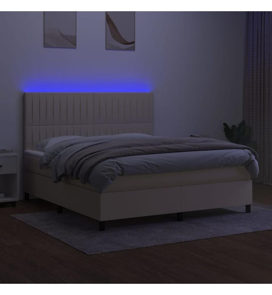 Boxspringbett mit Matratze & LED Creme 180x200 cm Stoff