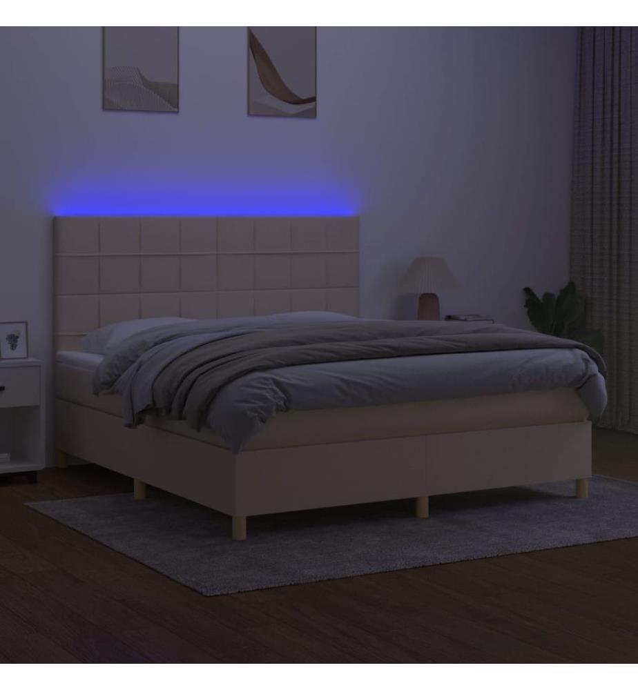 Boxspringbett mit Matratze & LED Creme 180x200 cm Stoff