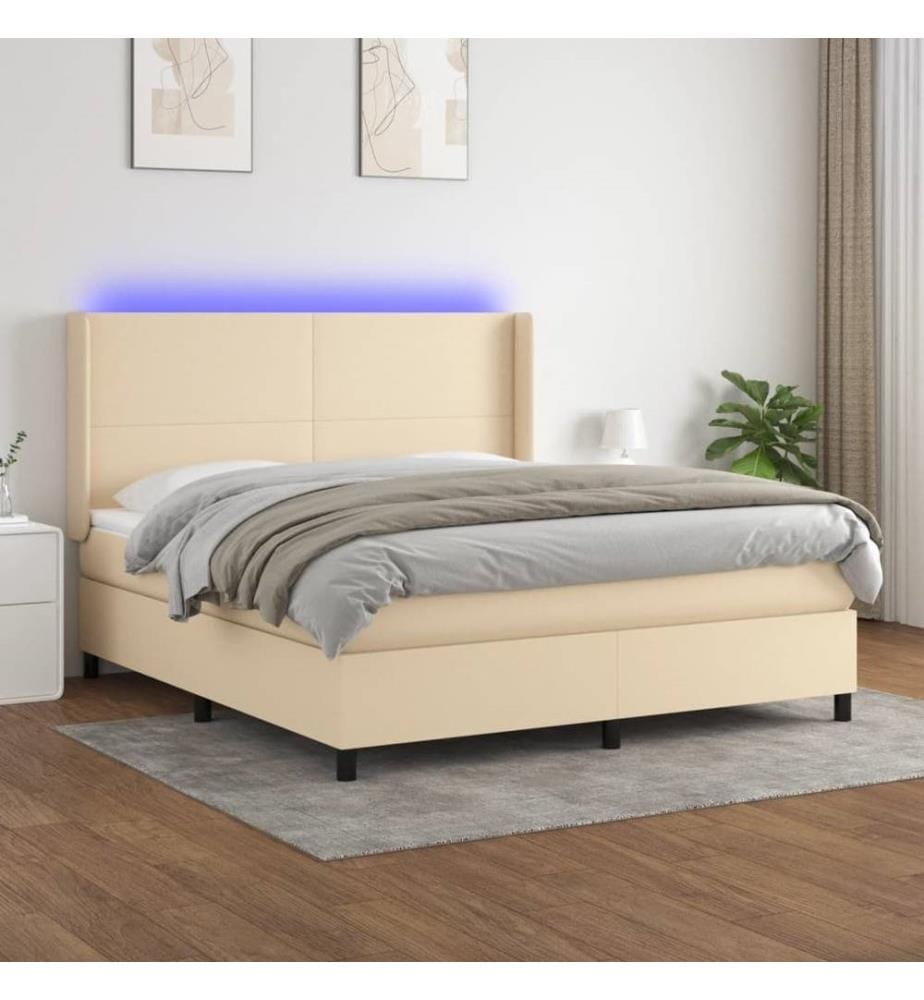 Boxspringbett mit Matratze & LED Creme 180x200 cm Stoff