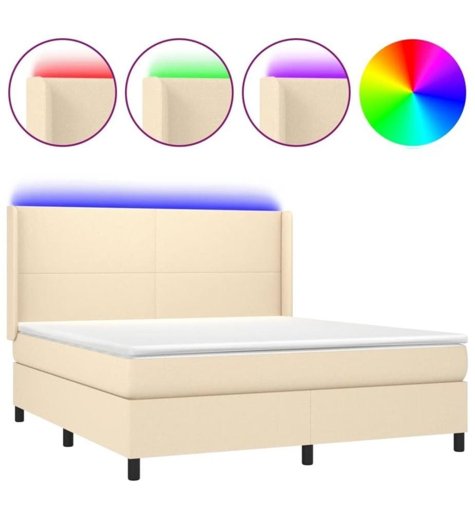 Boxspringbett mit Matratze & LED Creme 180x200 cm Stoff