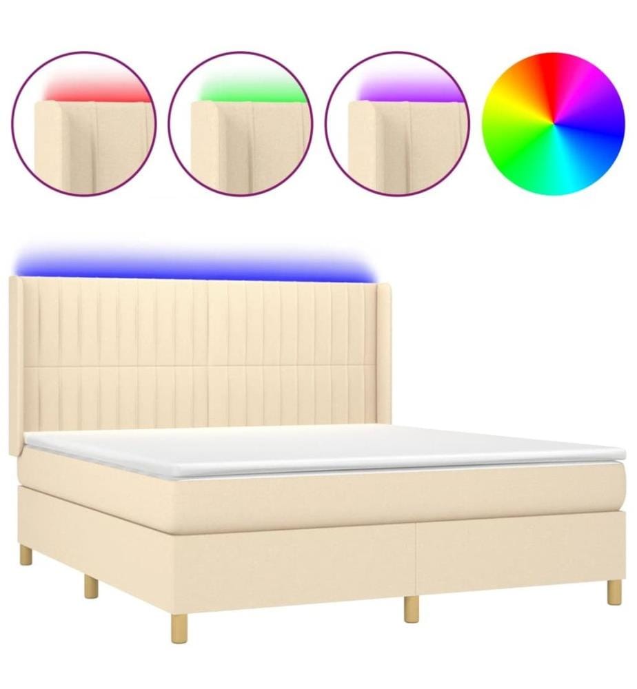 Boxspringbett mit Matratze & LED Creme 180x200 cm Stoff