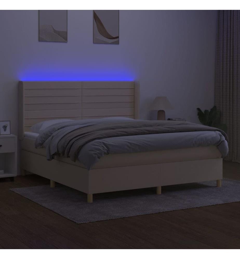 Boxspringbett mit Matratze & LED Creme 180x200 cm Stoff