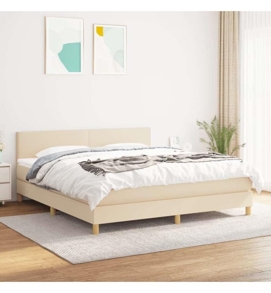 Boxspringbett mit Matratze Creme 180x200 cm Stoff